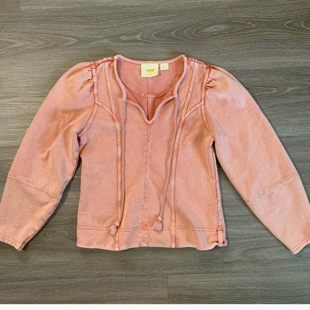 Anthropologie Maeve Pigment Dyed Tie Front Pullover Sweatshirt / xsmall